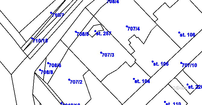 Parcela st. 707/3 v KÚ Žákava, Katastrální mapa