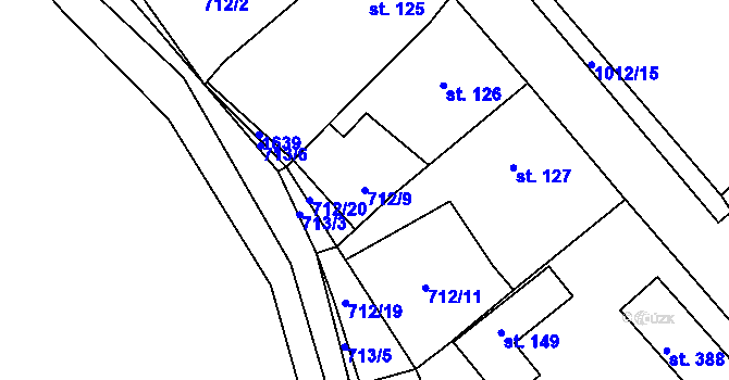 Parcela st. 712/9 v KÚ Žákava, Katastrální mapa