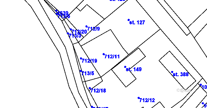 Parcela st. 712/11 v KÚ Žákava, Katastrální mapa