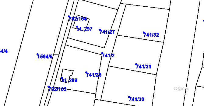 Parcela st. 741/2 v KÚ Žákava, Katastrální mapa