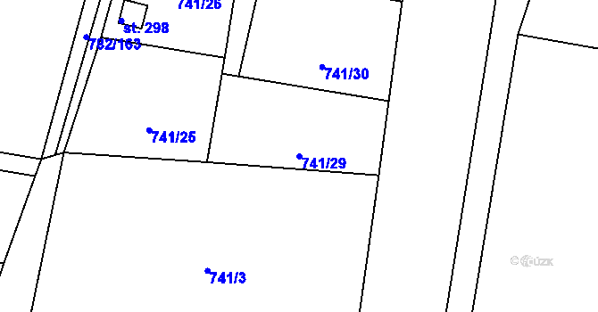 Parcela st. 741/29 v KÚ Žákava, Katastrální mapa