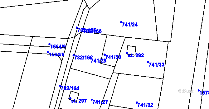 Parcela st. 741/38 v KÚ Žákava, Katastrální mapa