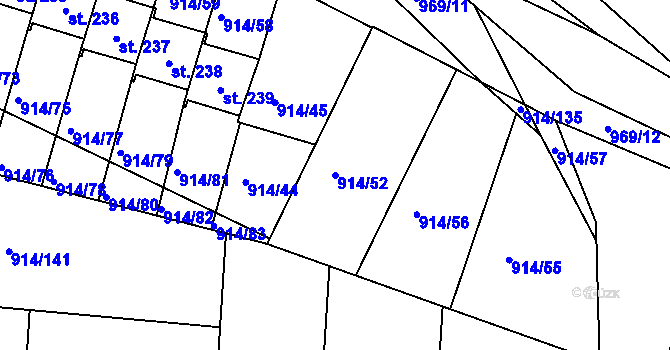 Parcela st. 914/52 v KÚ Žákava, Katastrální mapa
