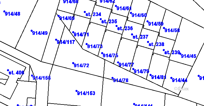 Parcela st. 914/75 v KÚ Žákava, Katastrální mapa
