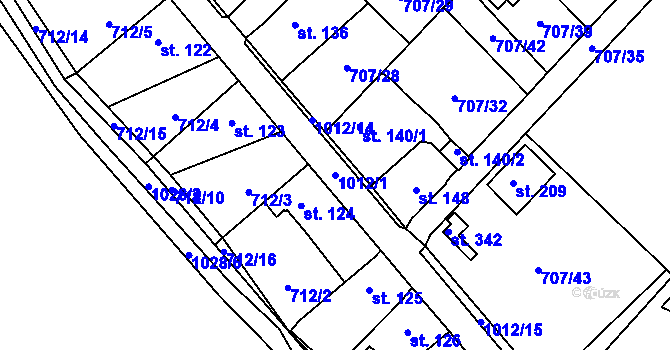Parcela st. 1012/1 v KÚ Žákava, Katastrální mapa
