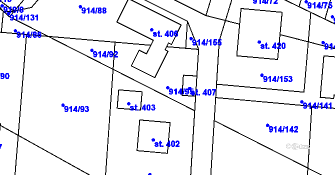 Parcela st. 914/95 v KÚ Žákava, Katastrální mapa