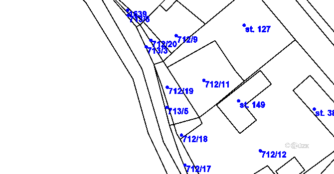 Parcela st. 712/19 v KÚ Žákava, Katastrální mapa