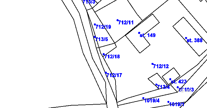 Parcela st. 712/18 v KÚ Žákava, Katastrální mapa