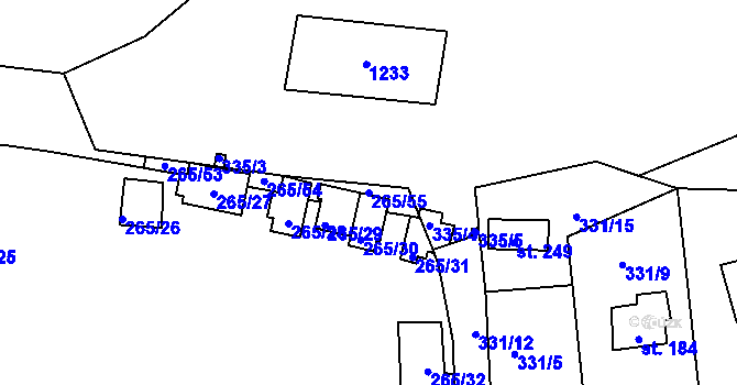 Parcela st. 265/55 v KÚ Žákava, Katastrální mapa