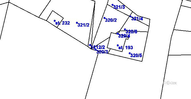 Parcela st. 320/3 v KÚ Žákava, Katastrální mapa