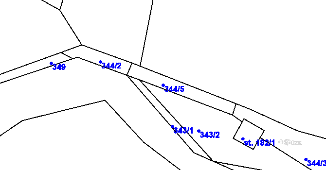 Parcela st. 344/5 v KÚ Žákava, Katastrální mapa