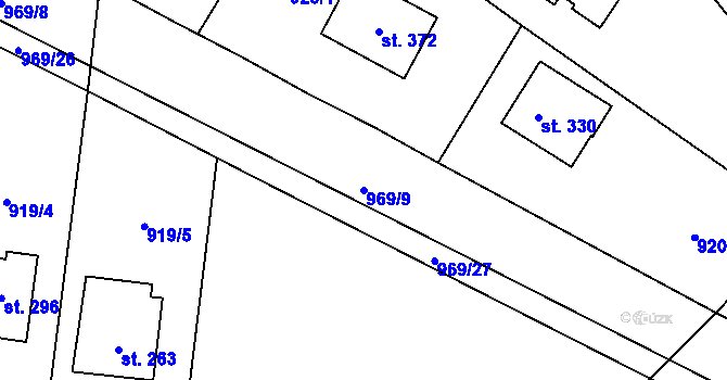 Parcela st. 969/9 v KÚ Žákava, Katastrální mapa