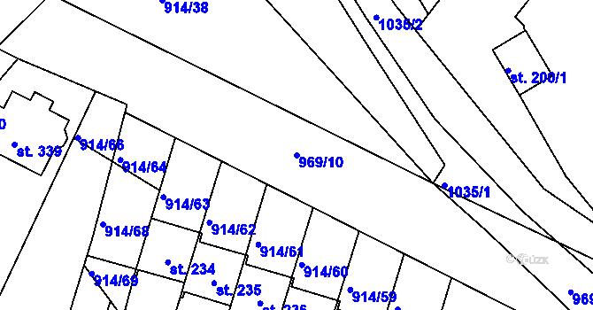 Parcela st. 969/10 v KÚ Žákava, Katastrální mapa