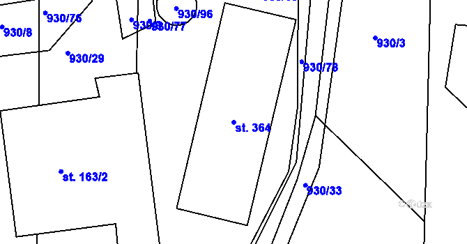 Parcela st. 364 v KÚ Žákava, Katastrální mapa