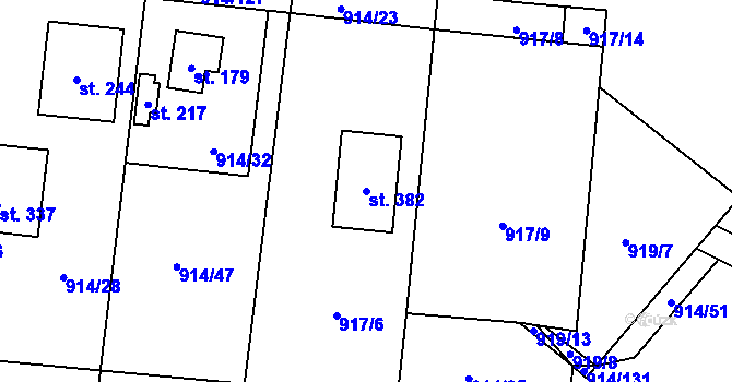 Parcela st. 382 v KÚ Žákava, Katastrální mapa