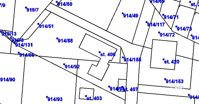 Parcela st. 406 v KÚ Žákava, Katastrální mapa