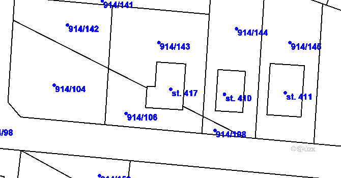 Parcela st. 417 v KÚ Žákava, Katastrální mapa