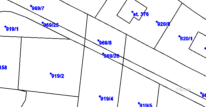 Parcela st. 969/26 v KÚ Žákava, Katastrální mapa