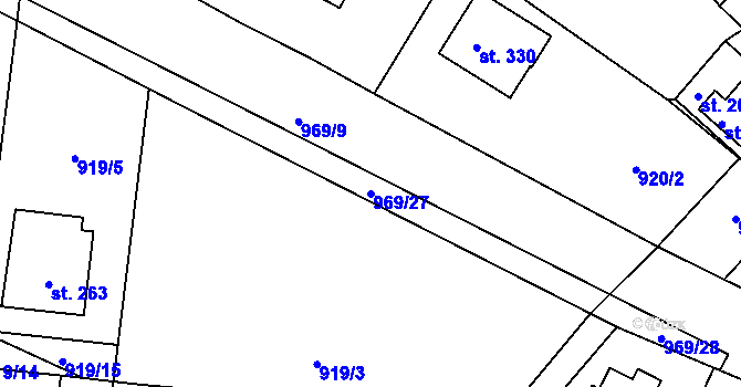 Parcela st. 969/27 v KÚ Žákava, Katastrální mapa