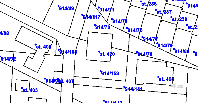 Parcela st. 420 v KÚ Žákava, Katastrální mapa