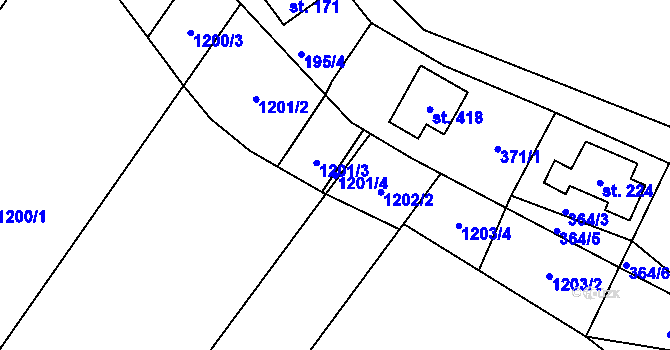 Parcela st. 1201/4 v KÚ Žákava, Katastrální mapa