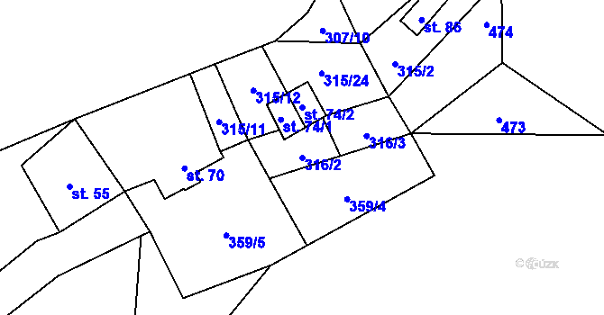 Parcela st. 316/2 v KÚ Němětice, Katastrální mapa