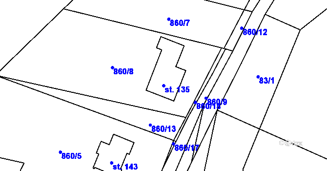 Parcela st. 135 v KÚ Nihošovice, Katastrální mapa
