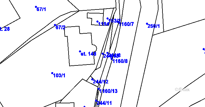 Parcela st. 244/13 v KÚ Nihošovice, Katastrální mapa