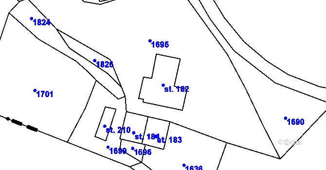 Parcela st. 182 v KÚ Níhov, Katastrální mapa