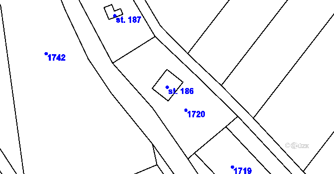 Parcela st. 186 v KÚ Níhov, Katastrální mapa