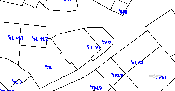 Parcela st. 9/1 v KÚ Níhov, Katastrální mapa