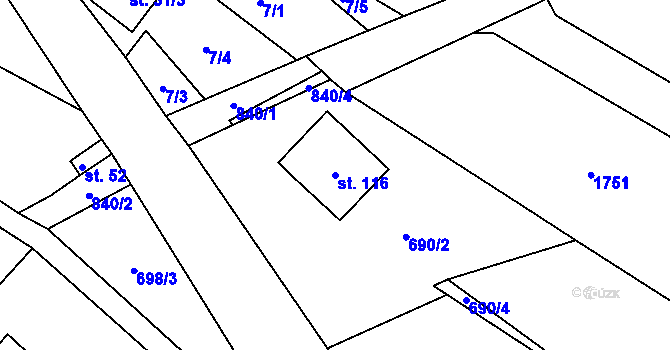 Parcela st. 116 v KÚ Níhov, Katastrální mapa
