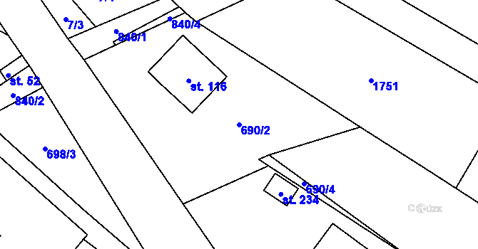 Parcela st. 690/2 v KÚ Níhov, Katastrální mapa
