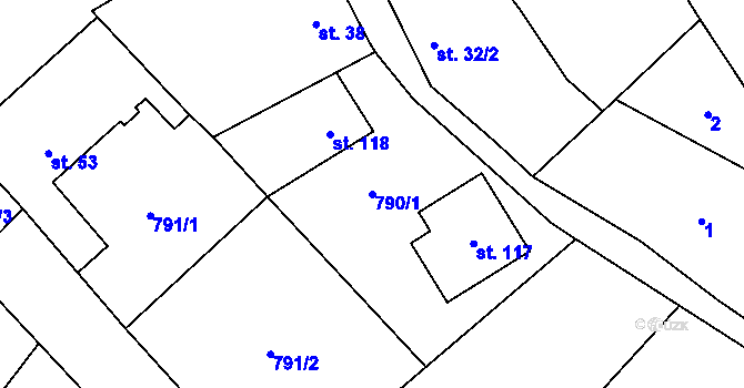Parcela st. 790/1 v KÚ Níhov, Katastrální mapa