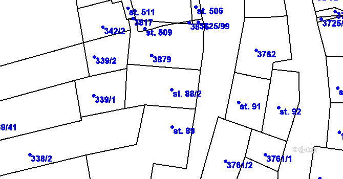 Parcela st. 88/2 v KÚ Nikolčice, Katastrální mapa