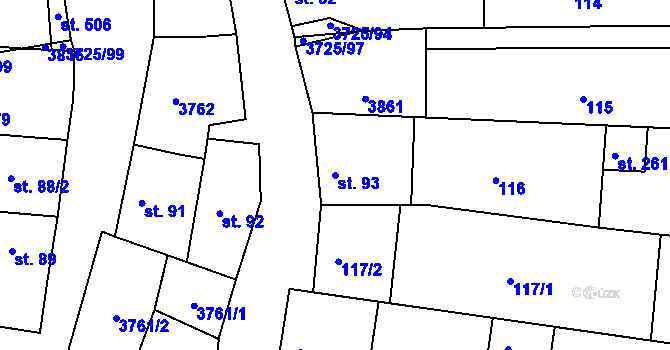 Parcela st. 93 v KÚ Nikolčice, Katastrální mapa