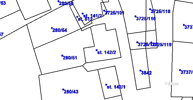 Parcela st. 142/2 v KÚ Nikolčice, Katastrální mapa
