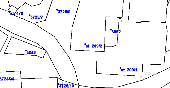 Parcela st. 209/2 v KÚ Nikolčice, Katastrální mapa