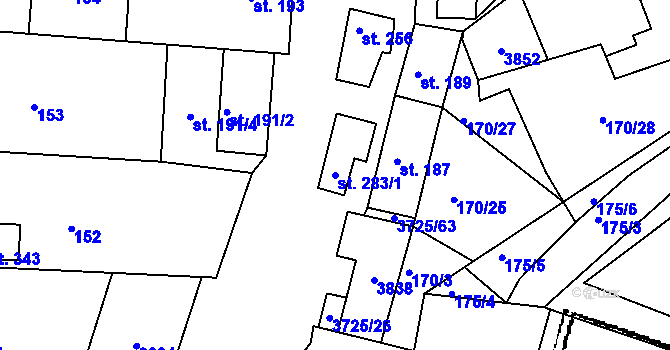 Parcela st. 283/1 v KÚ Nikolčice, Katastrální mapa