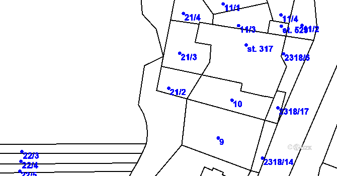 Parcela st. 21/2 v KÚ Nikolčice, Katastrální mapa