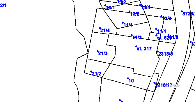Parcela st. 21/3 v KÚ Nikolčice, Katastrální mapa