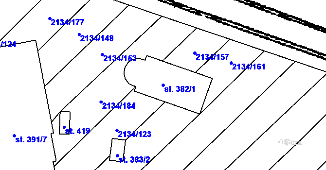 Parcela st. 382/1 v KÚ Nikolčice, Katastrální mapa
