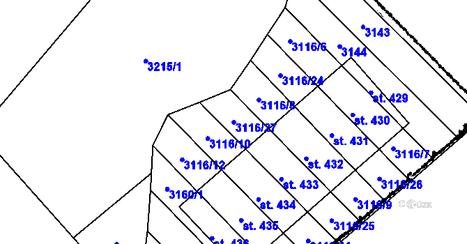 Parcela st. 3116/27 v KÚ Nikolčice, Katastrální mapa