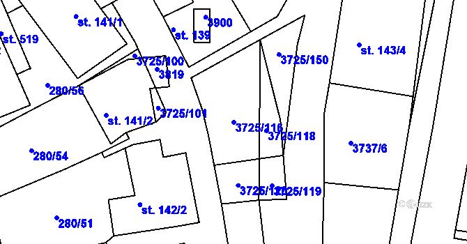 Parcela st. 3725/116 v KÚ Nikolčice, Katastrální mapa