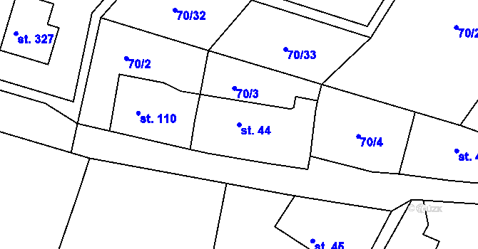Parcela st. 44 v KÚ Niměřice, Katastrální mapa