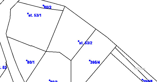 Parcela st. 53/2 v KÚ Niměřice, Katastrální mapa