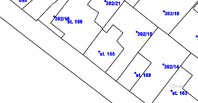 Parcela st. 155 v KÚ Niměřice, Katastrální mapa