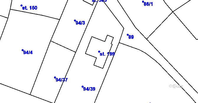 Parcela st. 199 v KÚ Niměřice, Katastrální mapa