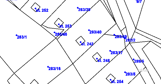 Parcela st. 242 v KÚ Niměřice, Katastrální mapa