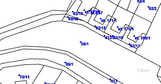 Parcela st. 58/1 v KÚ Niměřice, Katastrální mapa